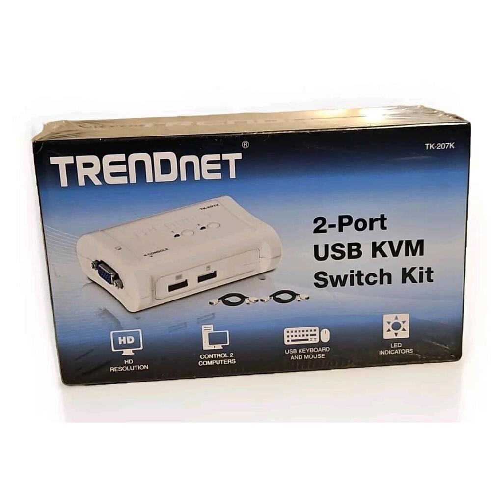TRENDnet TK-207K 2-Port USB KVM Switch Kit White *NEW*  **FREE SHIPPING**